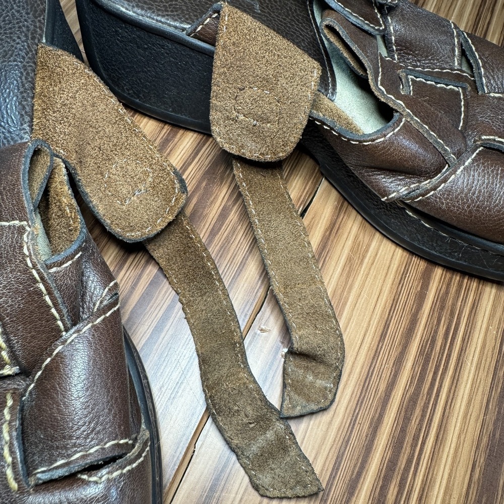 MIA Womens‎ 8.5 Brown Leather Fisherman Clog Sandals Wedge Platform Brazil - Picture 5 of 11